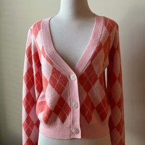 NWT Cabana by Crown & Ivy Pink Argyle Button Cardigan Sweater Size S